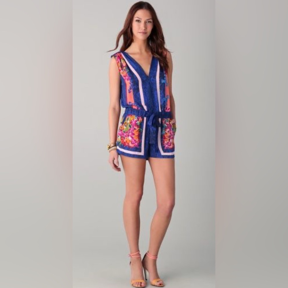 Blue snake print and floral silk romper from BCBGMAXAZRIA. Size small